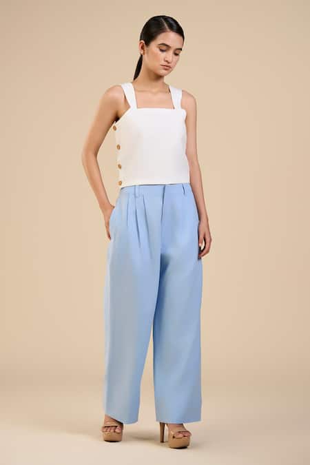 ORIGANI Blue Linen Blend Plain Trouser