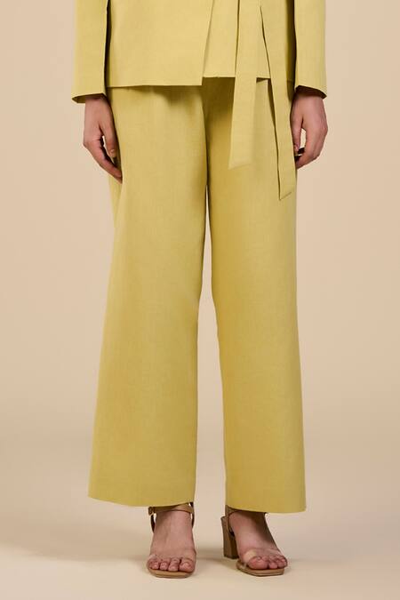 Buy Origani Green Linen, Voile Shawl Neck Collar Jacket And Pant Set Online at Aza Fashions Buy_Origani_Green Linen, Voile Shawl Neck Collar Jacket And Pant Set _Online_at_Aza_Fashions