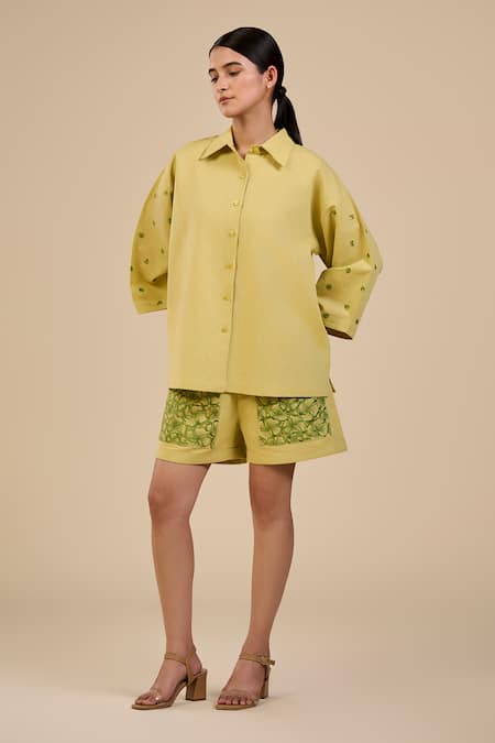 ORIGANI Embroidered Sleeve Shirt & Shorts Set 