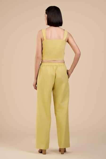 Shop Origani Green Linen, Voile Embroidery Square Neck Floral Cutwork Bustier at Aza Fashions Shop_Origani_Green Linen, Voile Embroidery Square Neck Floral Cutwork Bustier _at_Aza_Fashions