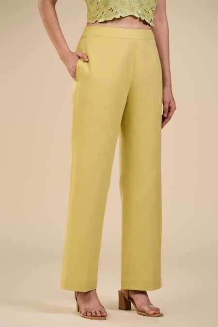 Origani Green Linen, Voile Embroidery Collared, Square Neck Floral Jacket Pant Set Online at Aza Fashions Origani_Green Linen, Voile Embroidery Collared, Square Neck Floral Jacket Pant Set _Online_at_Aza_Fashions