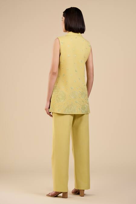 Buy_Origani_Green Linen Blend High Waist Straight Cut Pant_Online_at_Aza_Fashions