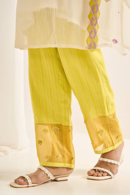 Buy_Himani Punatar_Off White Chanderi, Cotton Embroidery Prism Vine Patchwork Kaftan With Pant_Online_at_Aza_Fashions