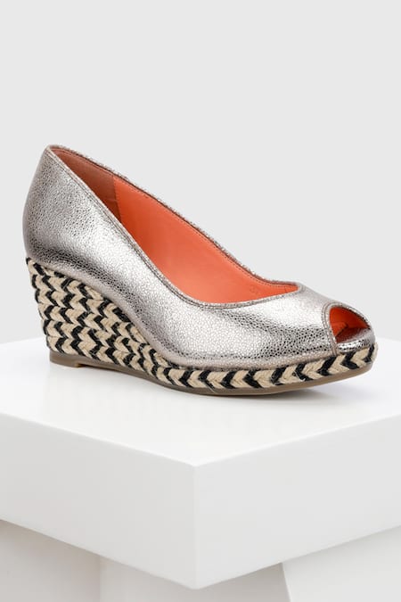 OROH Silver Zamora Chevron Woven Wedges 