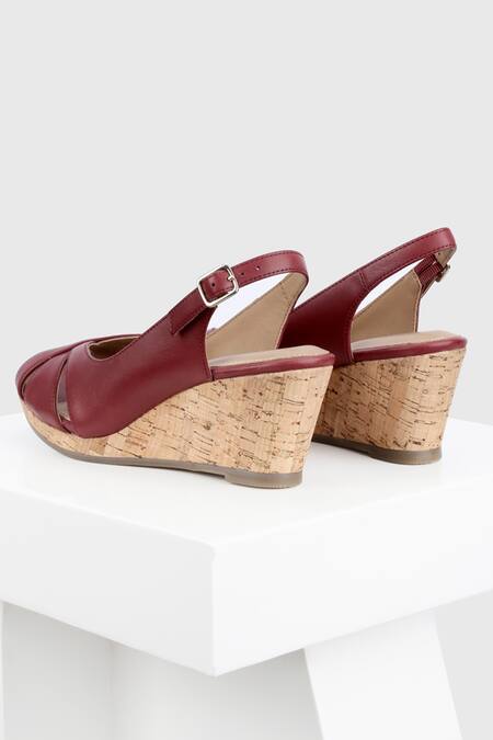 Buy Oroh Maroon Cork Criss Cross Strap Wedges Online at Aza Fashions Buy_Oroh_Maroon Cork Criss Cross Strap Wedges _Online_at_Aza_Fashions