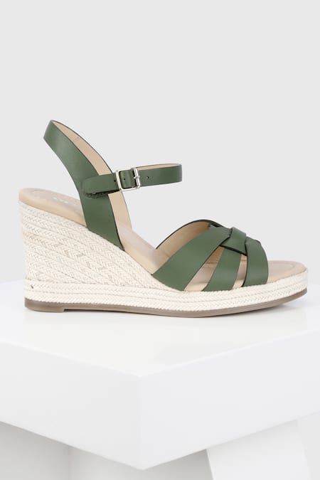 Shop Oroh Green Yute Leather Wedges at Aza Fashions Shop_Oroh_Green Yute Leather Wedges _at_Aza_Fashions