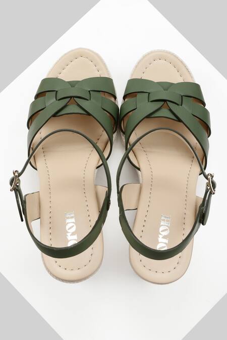 Oroh Green Yute Leather Wedges Online at Aza Fashions Oroh_Green Yute Leather Wedges _Online_at_Aza_Fashions
