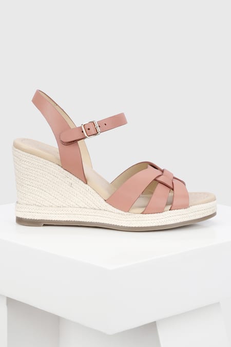 Shop Oroh Pink Yute Criss Cross Strap Wedges at Aza Fashions Shop_Oroh_Pink Yute Criss Cross Strap Wedges _at_Aza_Fashions