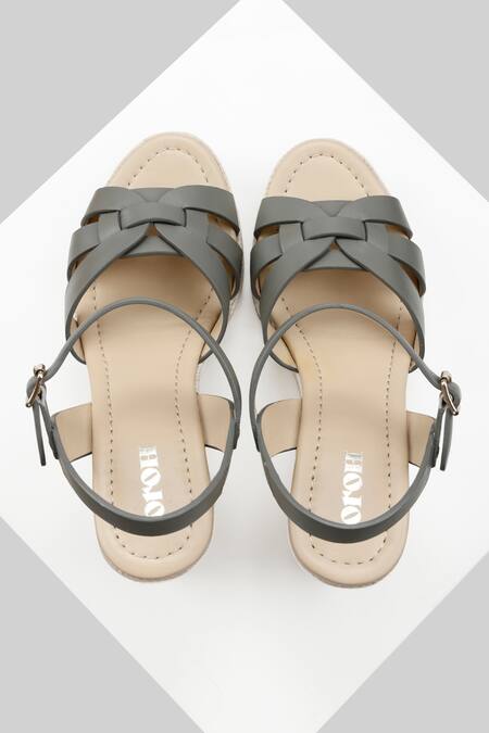 Oroh_Grey Yute Criss Cross Strappy Wedges _Online_at_Aza_Fashions