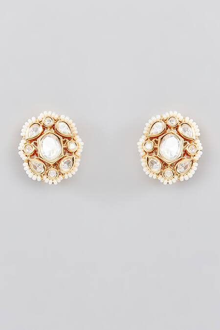 Zevar By Geeta_Gold Plated Pearls, Diamonds, Stones Kundan Studded Choker Necklace Set_Online_at_Aza_Fashions