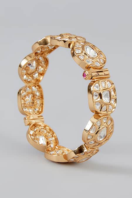 Zevar By Geeta_Gold Plated Crystals, Pearls Kundan Embellished Kadas - Set Of 2 _Online_at_Aza_Fashions