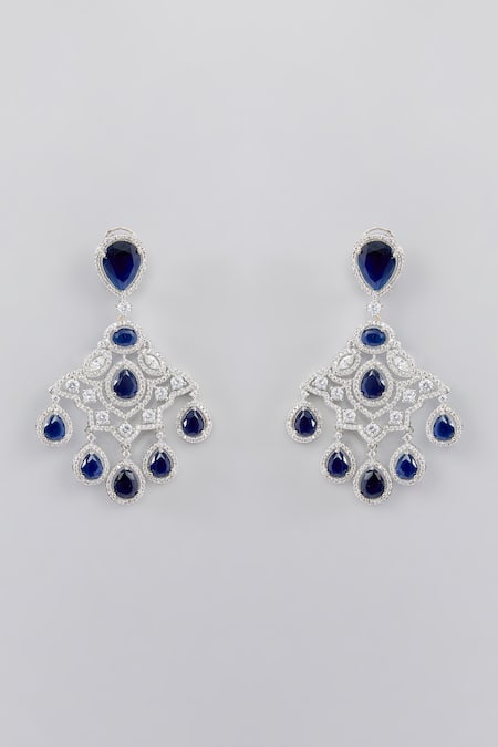 Shop Zevar By Geeta Blue Stones Diamond Studded Danglers at Aza Fashions Shop_Zevar By Geeta_Blue Stones Diamond Studded Danglers _at_Aza_Fashions