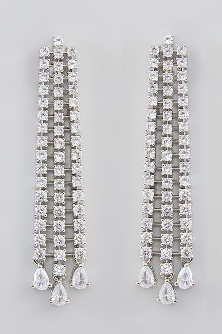 Shop Zevar By Geeta White Imitation Diamonds Faux Studded String Earrings at Aza Fashions Shop_Zevar By Geeta_White Imitation Diamonds Faux Studded String Earrings _at_Aza_Fashions