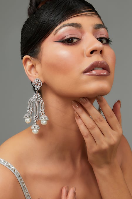 ZEVAR BY GEETA American Diamond Studded Chandelier Earrings 