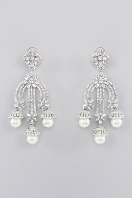 Zevar By Geeta American Diamond Studded Chandelier Earrings 