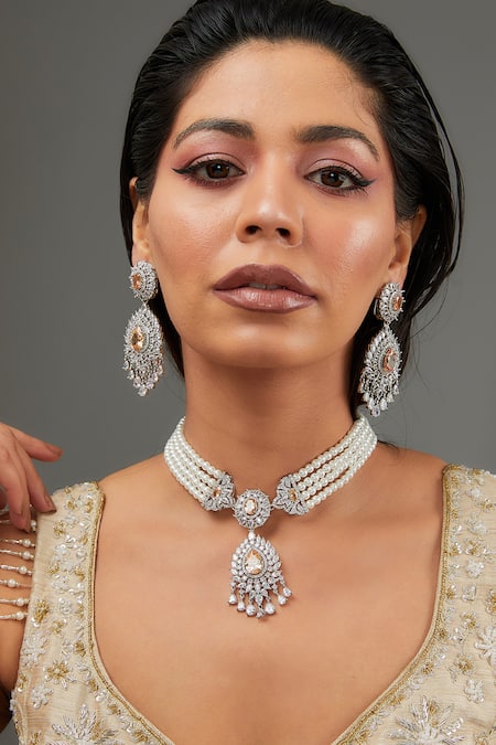 Zevar By Geeta Faux Diamond Studded Necklace Set 