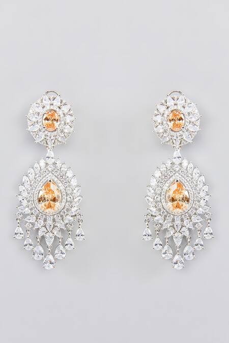 Zevar By Geeta_Peach Stones, Diamonds Faux Studded Necklace Set_Online_at_Aza_Fashions