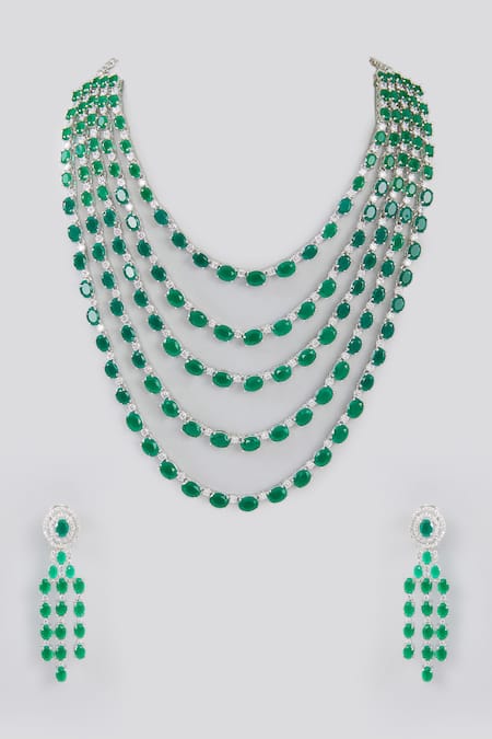 Zevar By Geeta Stone Embellished Layered Necklace Set 