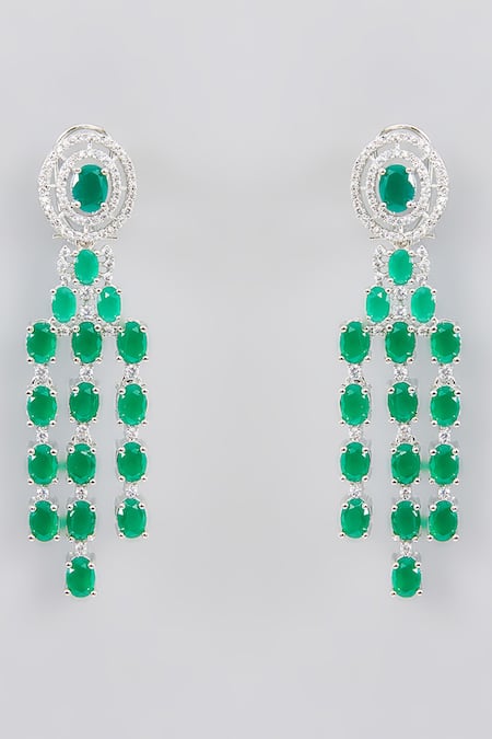 Zevar By Geeta_Green Imitation Diamonds Stone Embellished Layered Necklace Set _Online_at_Aza_Fashions