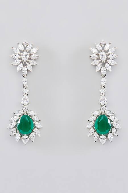 Zevar By Geeta Green Fabric Flowers, Crystals Contrast Stone Embellished Cutwork Necklace Set Online at Aza Fashions Zevar By Geeta_Green Fabric Flowers, Crystals Contrast Stone Embellished Cutwork Necklace Set _Online_at_Aza_Fashions