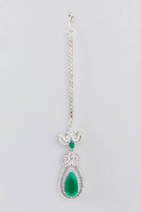 Buy_Zevar By Geeta_Green Fabric Flowers, Stones, Diamonds Layered Embellished Bridal Necklace Set_Online_at_Aza_Fashions