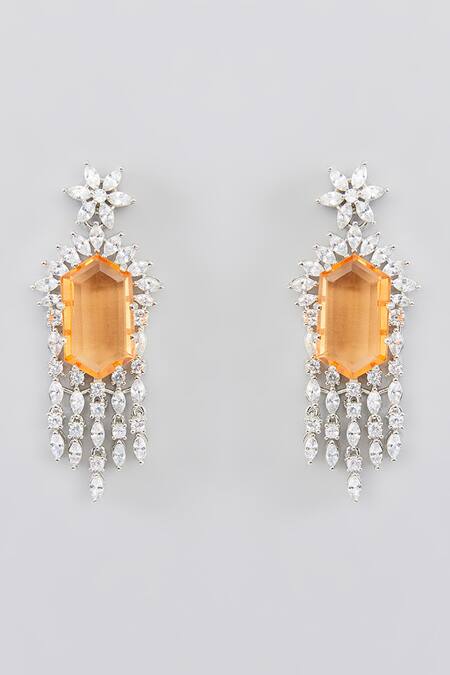 Zevar By Geeta_Yellow Imitation Diamonds Stone Embellished Pendant Necklace Set_Online_at_Aza_Fashions