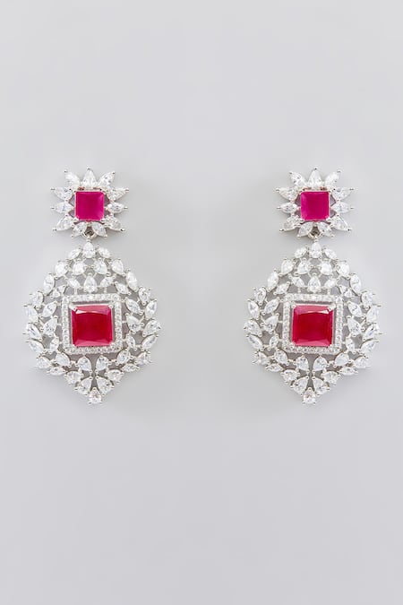 Zevar By Geeta_Pink Fabric Flowers, Stones Double Layered Embellished Necklace Set _Online_at_Aza_Fashions