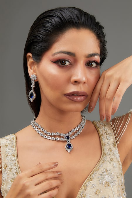 Zevar by Geeta Double Layered Stone Embellished Jewellery Set 