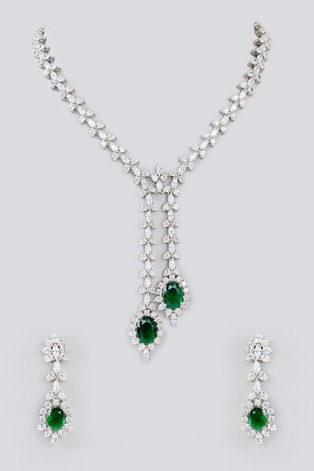 Zevar By Geeta Asymmetric Stone Embellished Necklace Set 