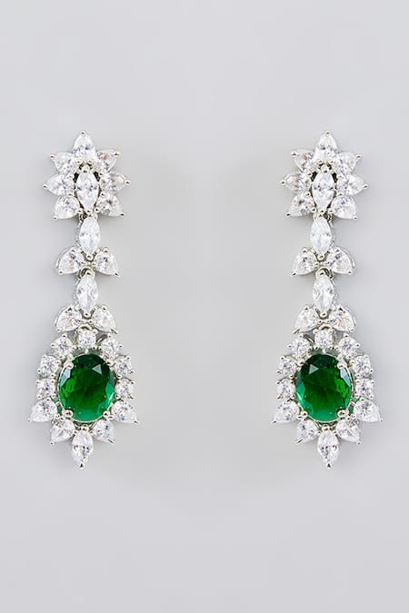 Zevar By Geeta Green Fabric Flowers, Stones Asymmetric Embellished Necklace Set Online at Aza Fashions Zevar By Geeta_Green Fabric Flowers, Stones Asymmetric Embellished Necklace Set _Online_at_Aza_Fashions