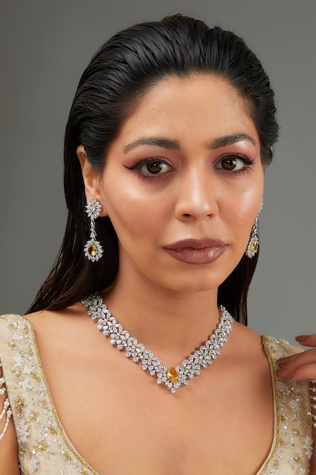 ZEVAR BY GEETA Flower Cutwork Embellished Necklace Set 