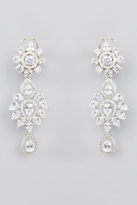 Zevar By Geeta_White Imitation Diamonds Flower Cutwork Layered Necklace Set _Online_at_Aza_Fashions