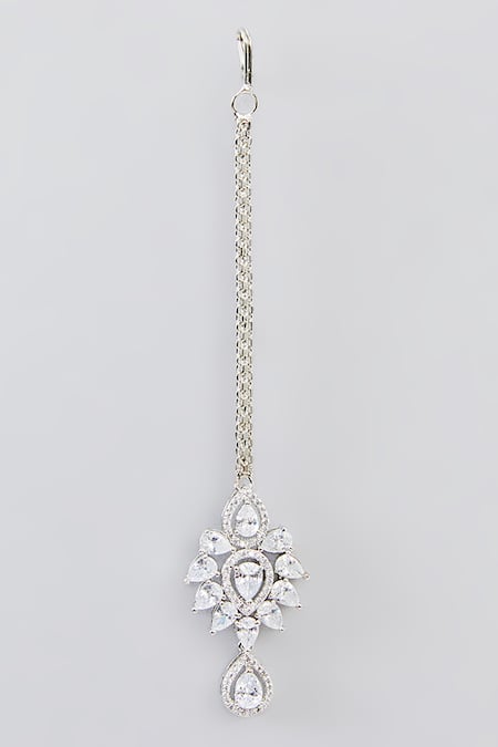 Buy_Zevar By Geeta_White Imitation Diamonds Flower Cutwork Layered Necklace Set _Online_at_Aza_Fashions