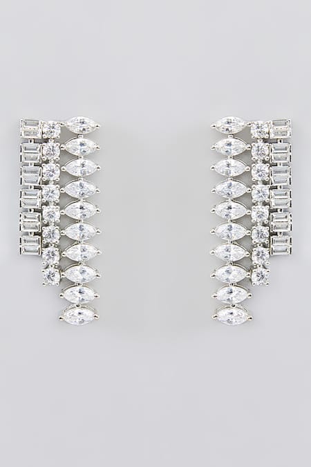 Zevar By Geeta White Imitation Diamonds Geometric Layered Stone Embellished Jewellery Set Online at Aza Fashions Zevar By Geeta_White Imitation Diamonds Geometric Layered Stone Embellished Jewellery Set _Online_at_Aza_Fashions