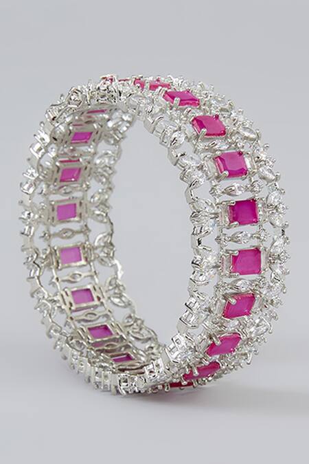 Zevar By Geeta_Pink Fabric Flowers, Stones Embellished 2 Pcs Kadas _Online_at_Aza_Fashions