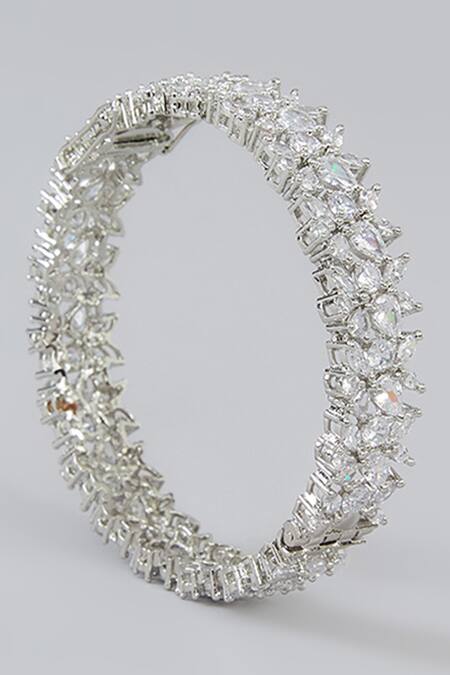 Zevar By Geeta White Fabric Flowers Floral Cutwork Embellished 2 Pcs Kadas Online at Aza Fashions Zevar By Geeta_White Fabric Flowers Floral Cutwork Embellished 2 Pcs Kadas _Online_at_Aza_Fashions