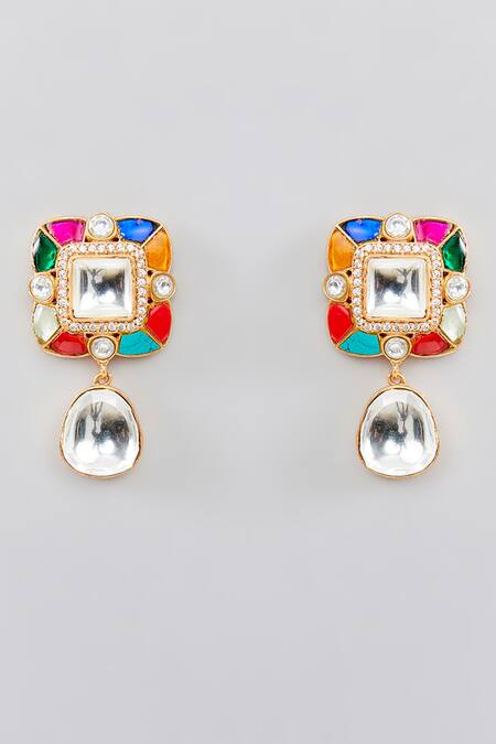 Zevar By Geeta_Gold Plated Pearls, Gota Patti Floral Kundan Embellished Necklace Set _Online_at_Aza_Fashions