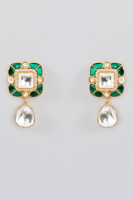 Zevar By Geeta_Gold Plated Pearls Flower Kundan Embellished Necklace Set _Online_at_Aza_Fashions