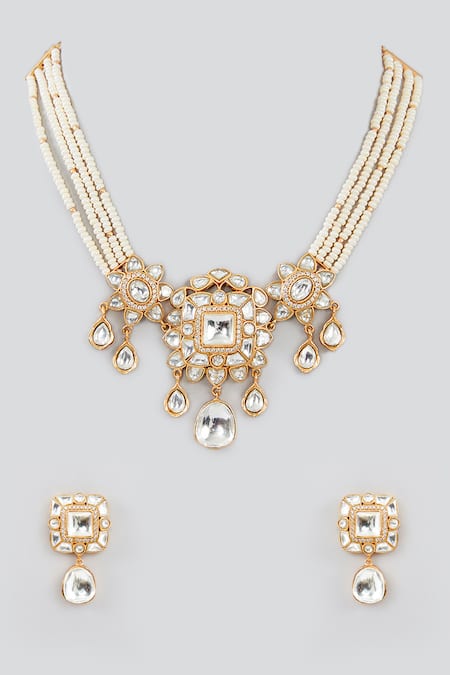 Zevar By Geeta Flower Cutwork Kundan Embellished Necklace Set 