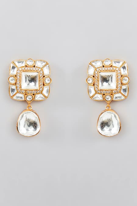 Zevar By Geeta_Gold Plated Pearls, Diamonds Flower Cutwork Kundan Embellished Necklace Set _Online_at_Aza_Fashions