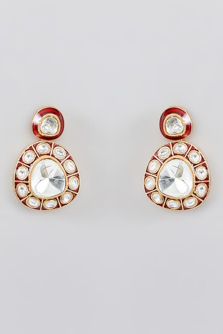 Zevar By Geeta_Red Imitation Diamonds Geometric Cutwork Polki Embellished Necklace Set _Online_at_Aza_Fashions