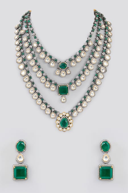 Zevar By Geeta Layered Polki Embellished Necklace Set 