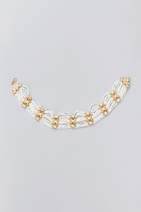 Shop Zevar By Geeta Gold Plated Kundan And Polki Embellished Mathapatti at Aza Fashions Shop_Zevar By Geeta_Gold Plated Kundan And Polki Embellished Mathapatti _at_Aza_Fashions