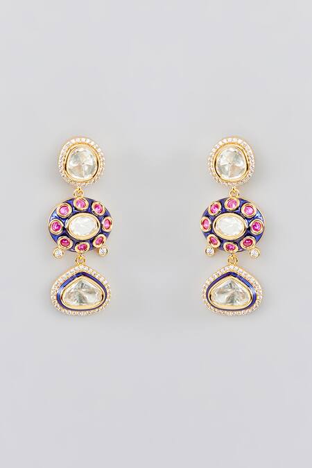 Zevar By Geeta_Gold Plated Diamonds, Dainty Blossom Kundan And Polki Embellished Jewellery Set _Online_at_Aza_Fashions