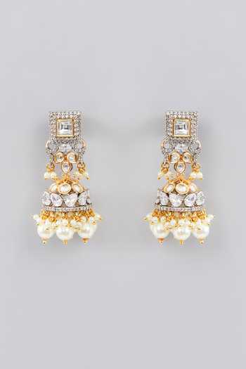 Zevar By Geeta_Gold Plated Pearls, Stones Phool Bagh Kundan Embellished Jewellery Set _Online_at_Aza_Fashions