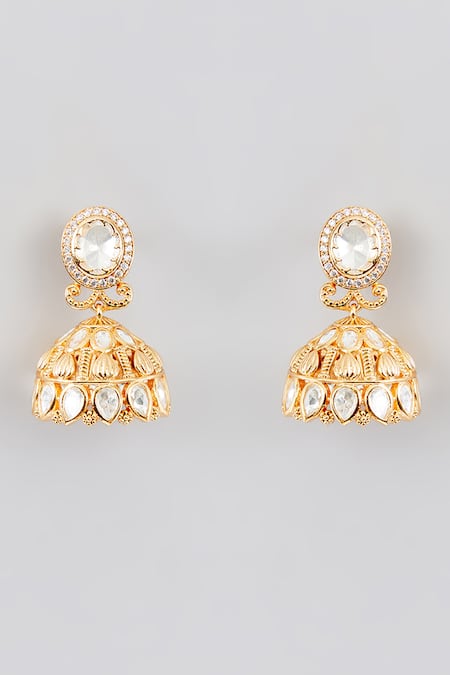 Zevar By Geeta_Gold Plated Stones, Zari Gleaming Leaflet Kundan Embellished Jewellery Set _Online_at_Aza_Fashions