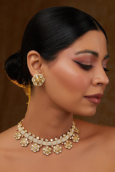 Zevar by Geeta Gold Plated Kundan Bella Bloom Embellished Jewellery Set