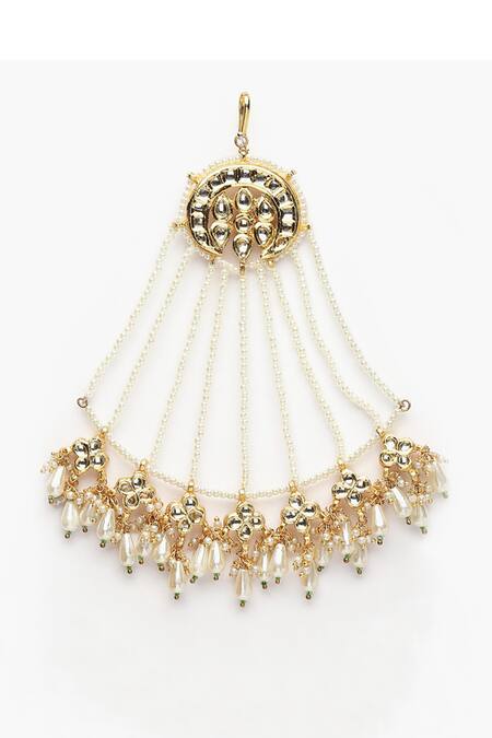 Dugran By Dugristyle_Gold Plated Kundan Chaand Embellished Passa _Online_at_Aza_Fashions