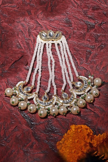 Shop_Dugran By Dugristyle_Gold Plated Begum Chaand Embellished Kundan Passa _at_Aza_Fashions