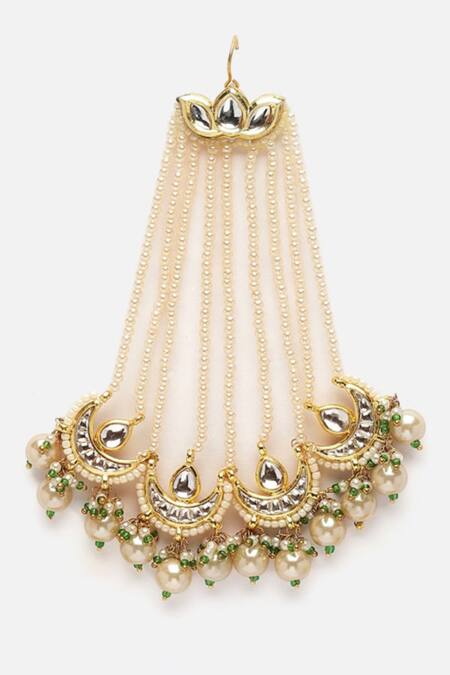 Buy_Dugran By Dugristyle_Gold Plated Begum Chaand Embellished Kundan Passa _Online_at_Aza_Fashions